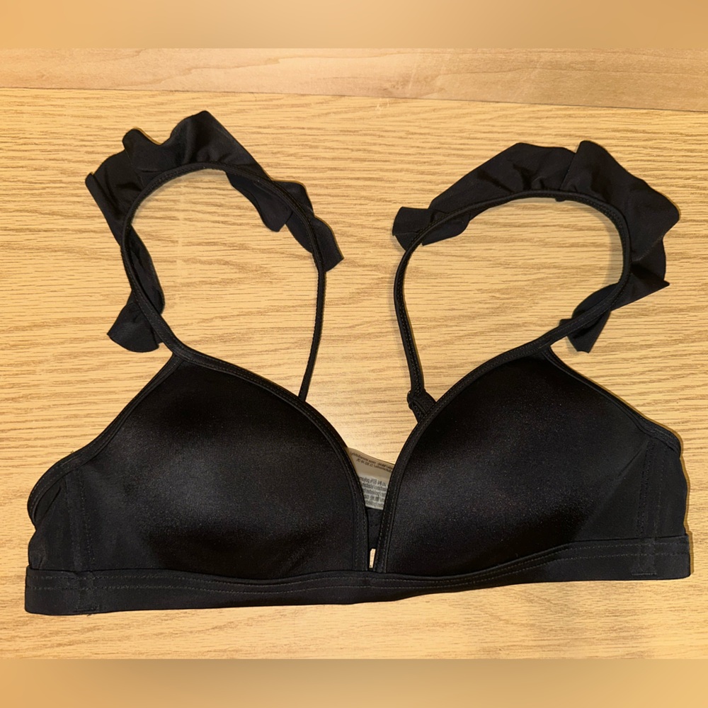 PINK Victoria's Secret Black Ruffle Bikini Top